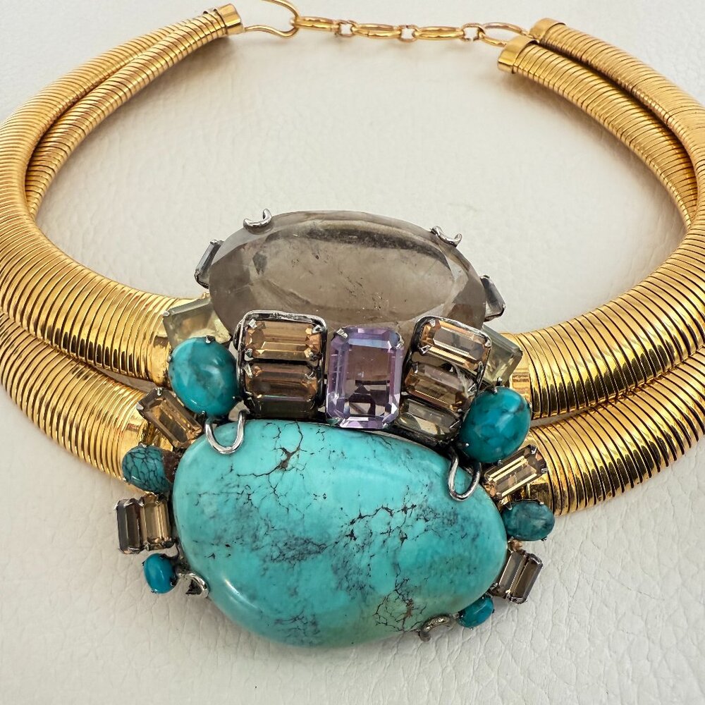 BEAUTIFUL VINTAGE SIGNED IRADJ MOINI TURQUOISE AMETHYST NECKLACE / PIN